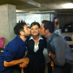 Joshua Gomez, Bonita Friedericy, Zachary Levi on the set of Chuck season 5