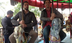 Zachary Levi & Joel David Moore on the set of LET IT GO