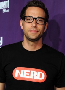 Zachary Levi wearing a NERD shirt
